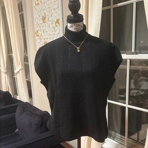 JONES NEWYORK Classic Black Knit Cap-Sleeve Sweater Top